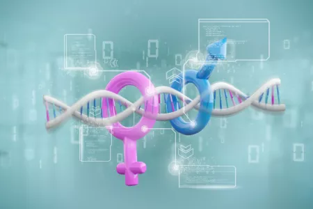 Gender Medizin - DNA mit männlichem und weiblichem Symbol