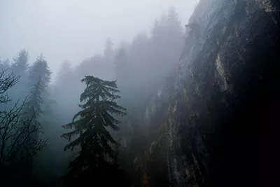 Bulgarische Berge im Nebel