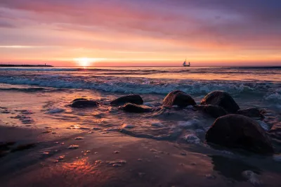 Meer, Strand, Sonnenaufgang Bild